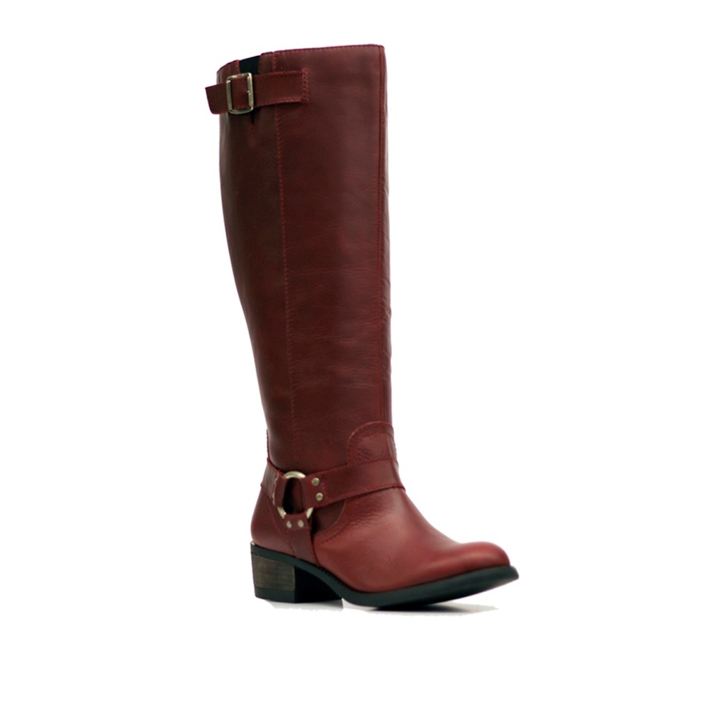 New Brick Red Leather Extra Wide Calf Harness Boot